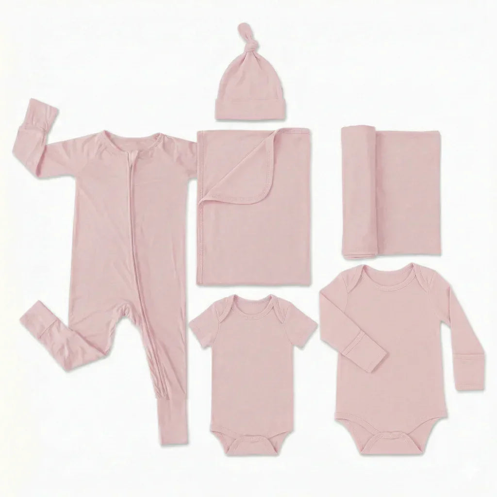 Hospital Bag Essentials Set ( Long zippy+ BodySuit long + BodySuit short + Knotted hat+ Baby Blanket+ Swaddle Blanket)