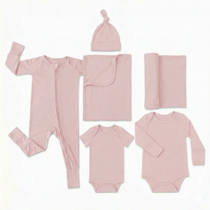 Hospital Bag Essentials Set ( Long zippy+ BodySuit long + BodySuit short + Knotted hat+ Baby Blanket+ Swaddle Blanket)