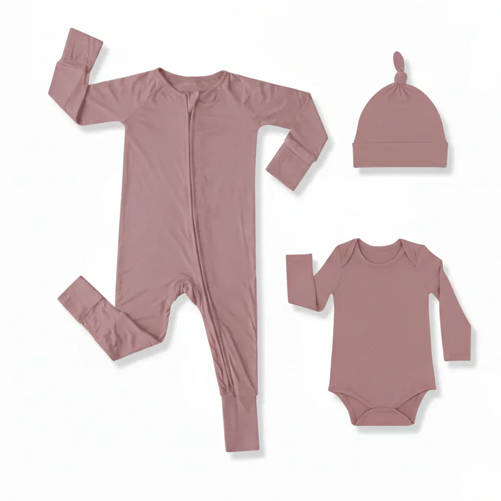 Premium Bamboo Baby Gift Set ( Long Zippy+ Bodysuit+ Knotted hat)