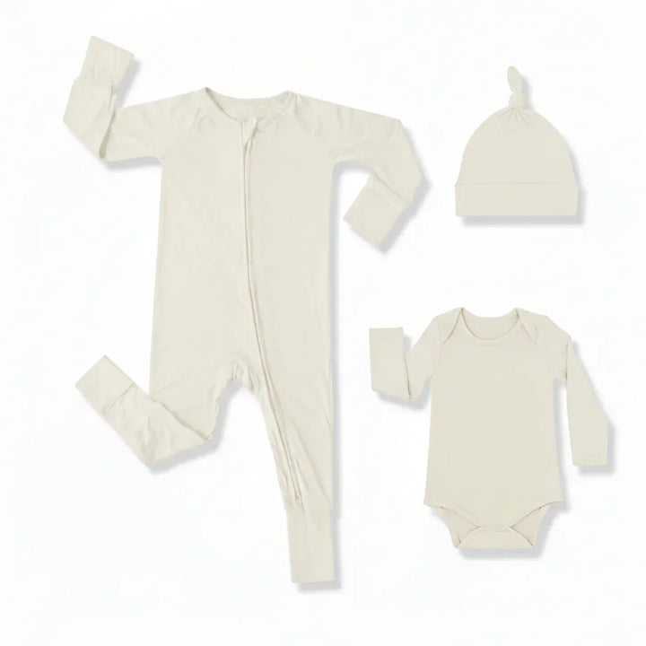 Premium Bamboo Baby Gift Set ( Long Zippy+ Bodysuit+ Knotted hat)