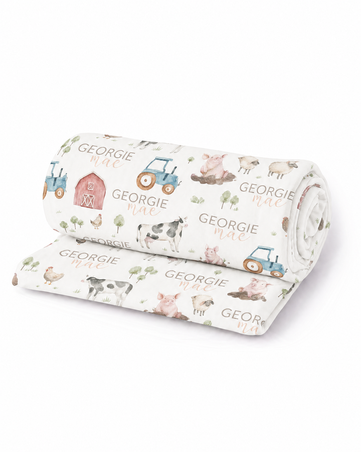 Personalized Frankie's Farm Party Bamboo Swaddle Blanket