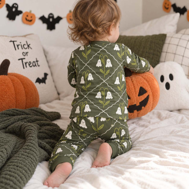 Ghost Flower Gothic Pattern Bamboo Two Piece Long Sleeve Pajama Set