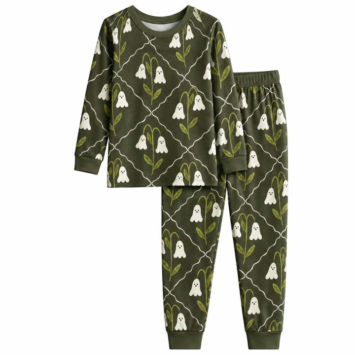 Ghost Flower Gothic Pattern Bamboo Two Piece Long Sleeve Pajama Set