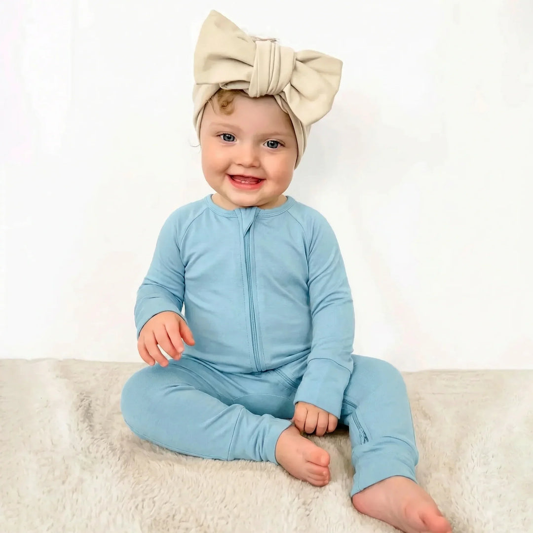 Light Blue Bamboo Convertible Zippered Romper