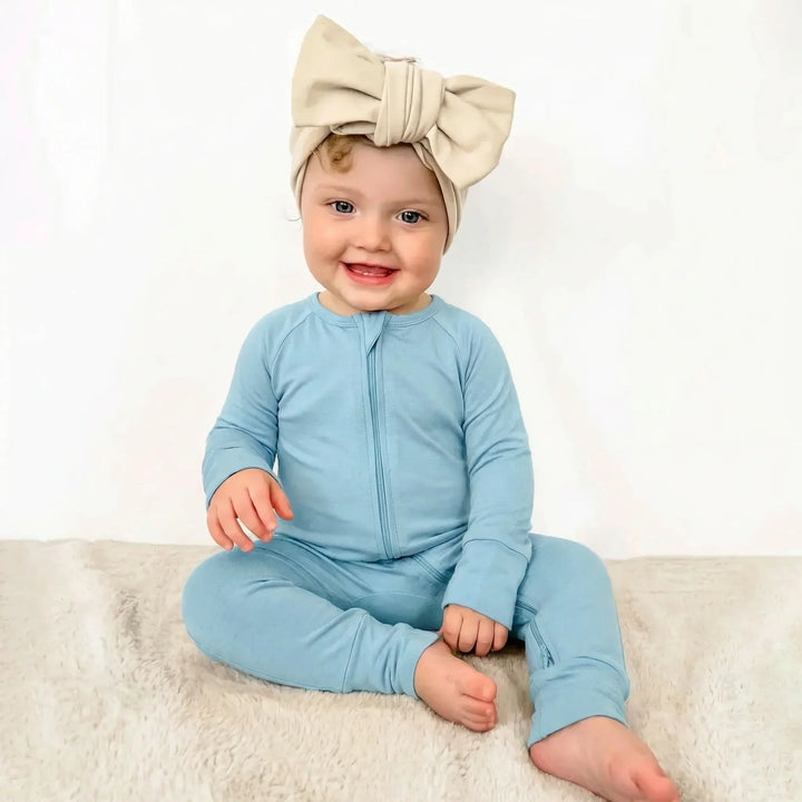 Light Blue Bamboo Convertible Zippered Romper