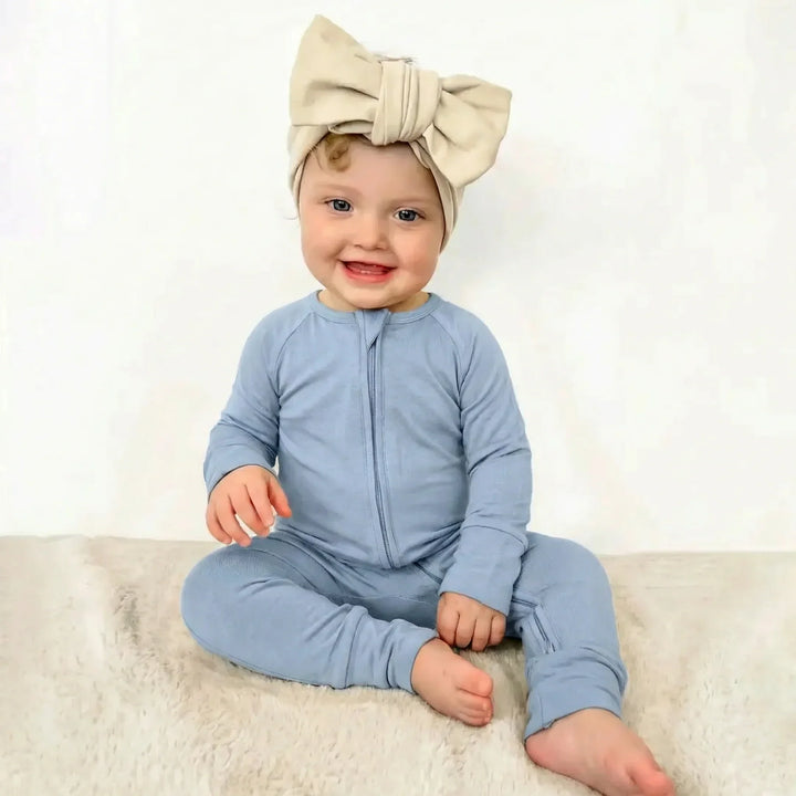 Light Steel Blue Bamboo Convertible Zippered Romper