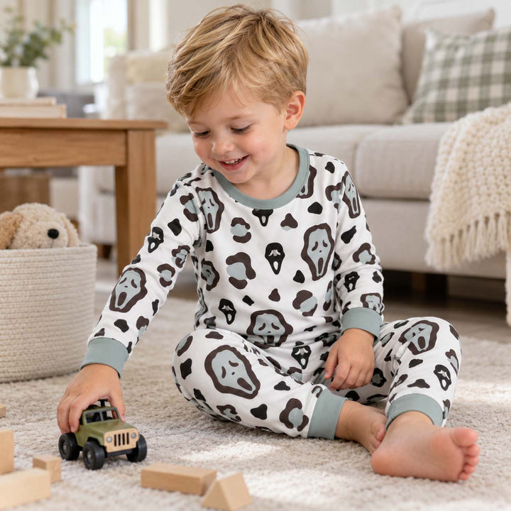 Ghostface Abstract Halloween Pattern Bamboo Two Piece Long Sleeve Pajama Set