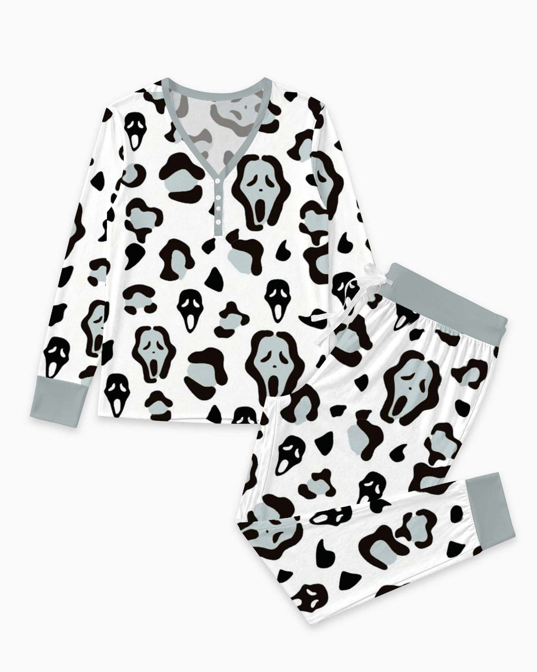 Ghostface Abstract Halloween Pattern Bamboo Women Pajama Set