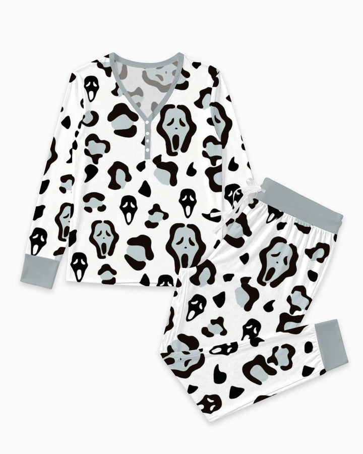 Ghostface Abstract Halloween Pattern Bamboo Women Pajama Set