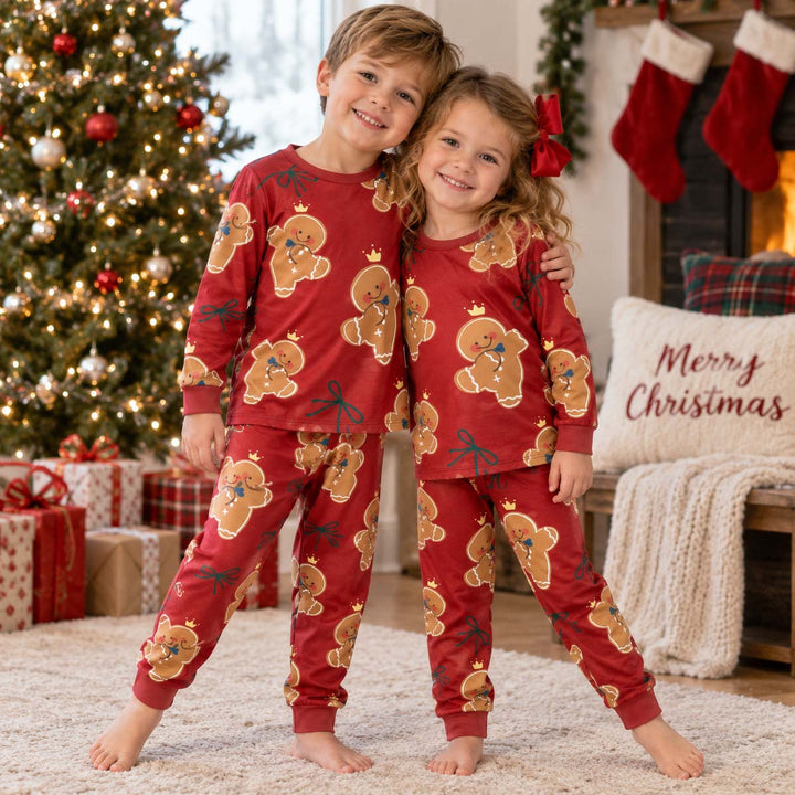 Gingerbread Christmas Bows Bamboo Two Piece Long Sleeve Pajama Set