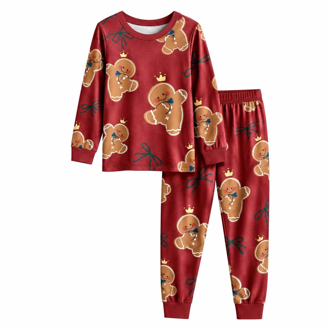 Gingerbread Christmas Bows Bamboo Two Piece Long Sleeve Pajama Set