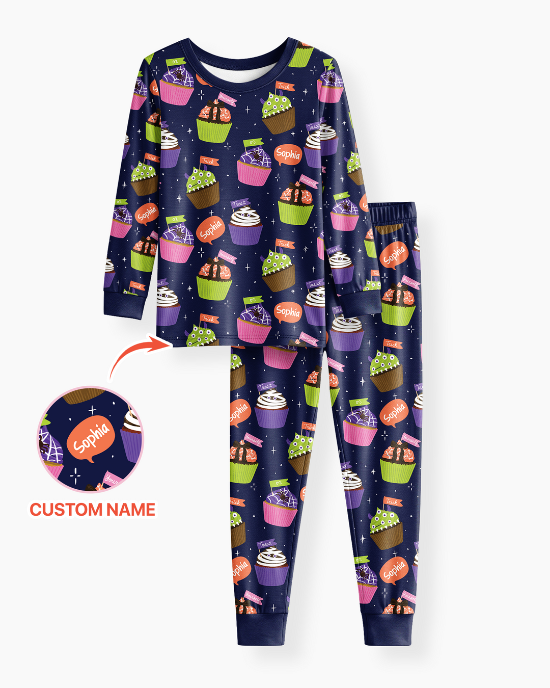 Custom Name Spooly Cupcake  Bamboo Two Piece Long Sleeve Pajama Set