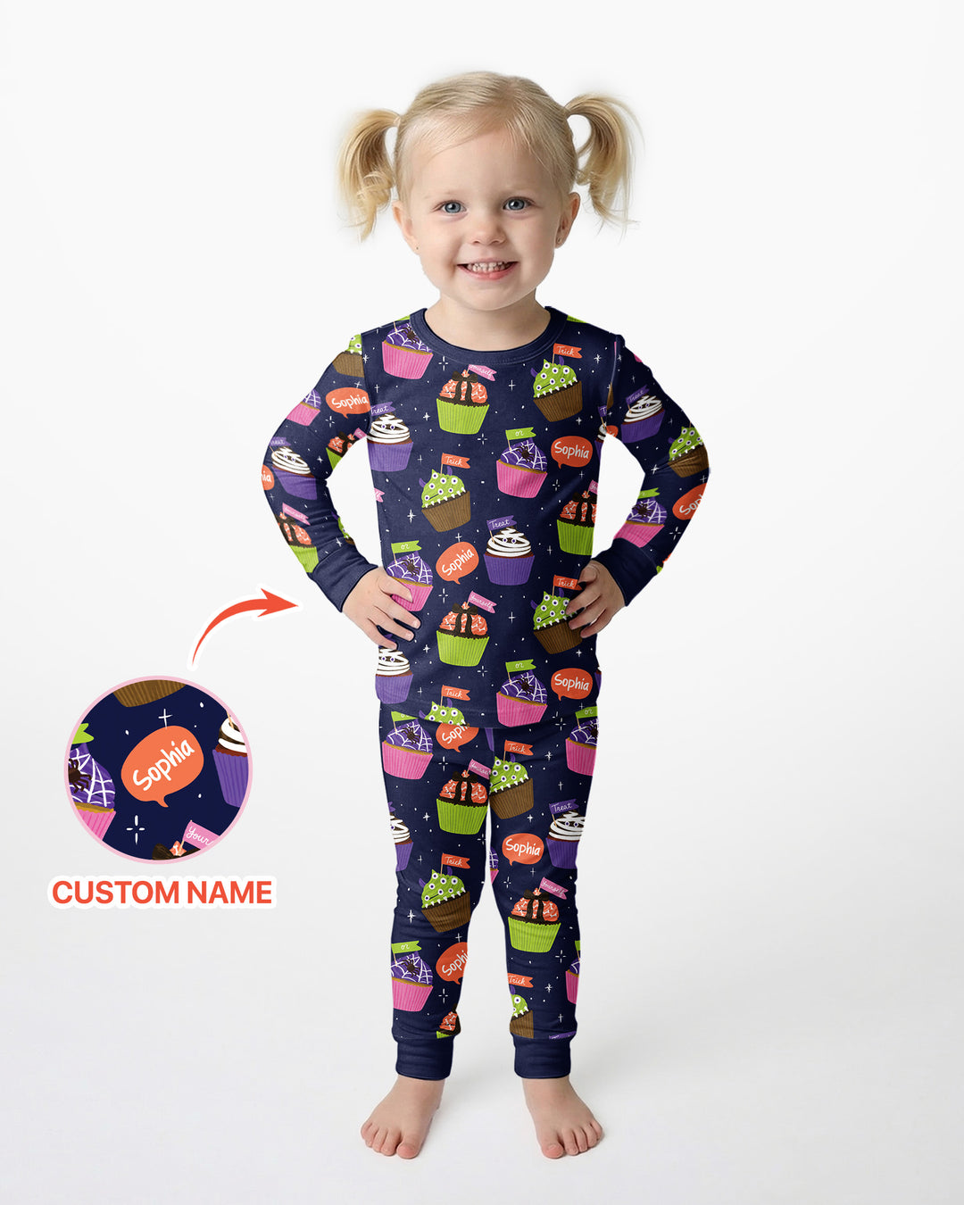 Custom Name Spooly Cupcake  Bamboo Two Piece Long Sleeve Pajama Set