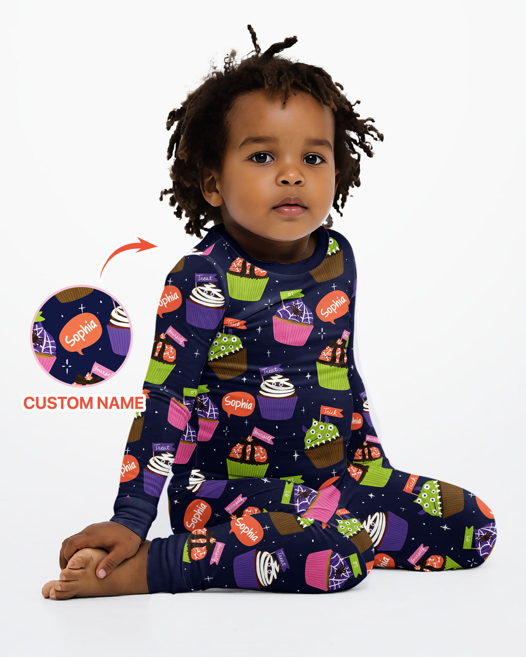 Custom Name Spooly Cupcake  Bamboo Two Piece Long Sleeve Pajama Set