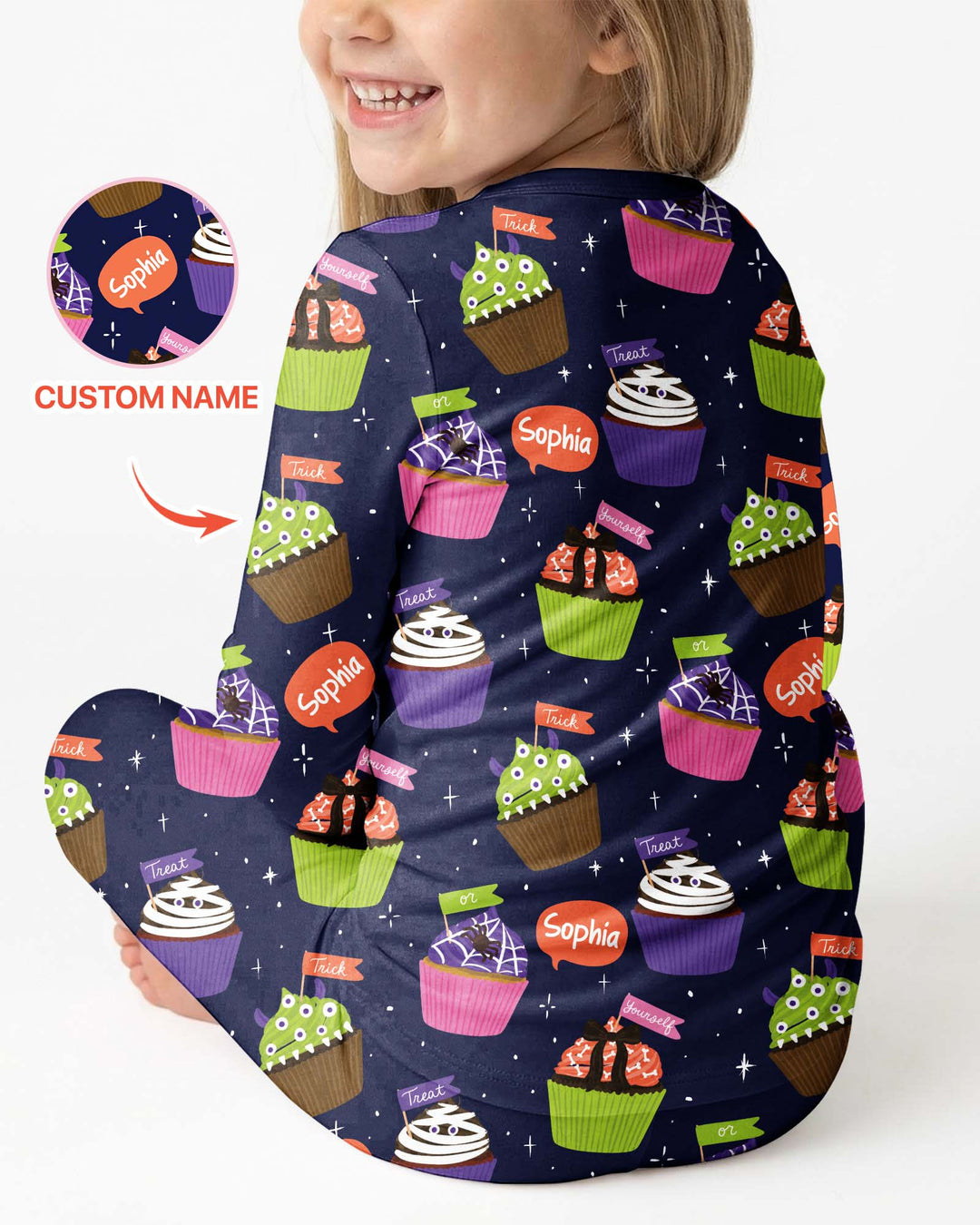 Custom Name Spooly Cupcake  Bamboo Two Piece Long Sleeve Pajama Set