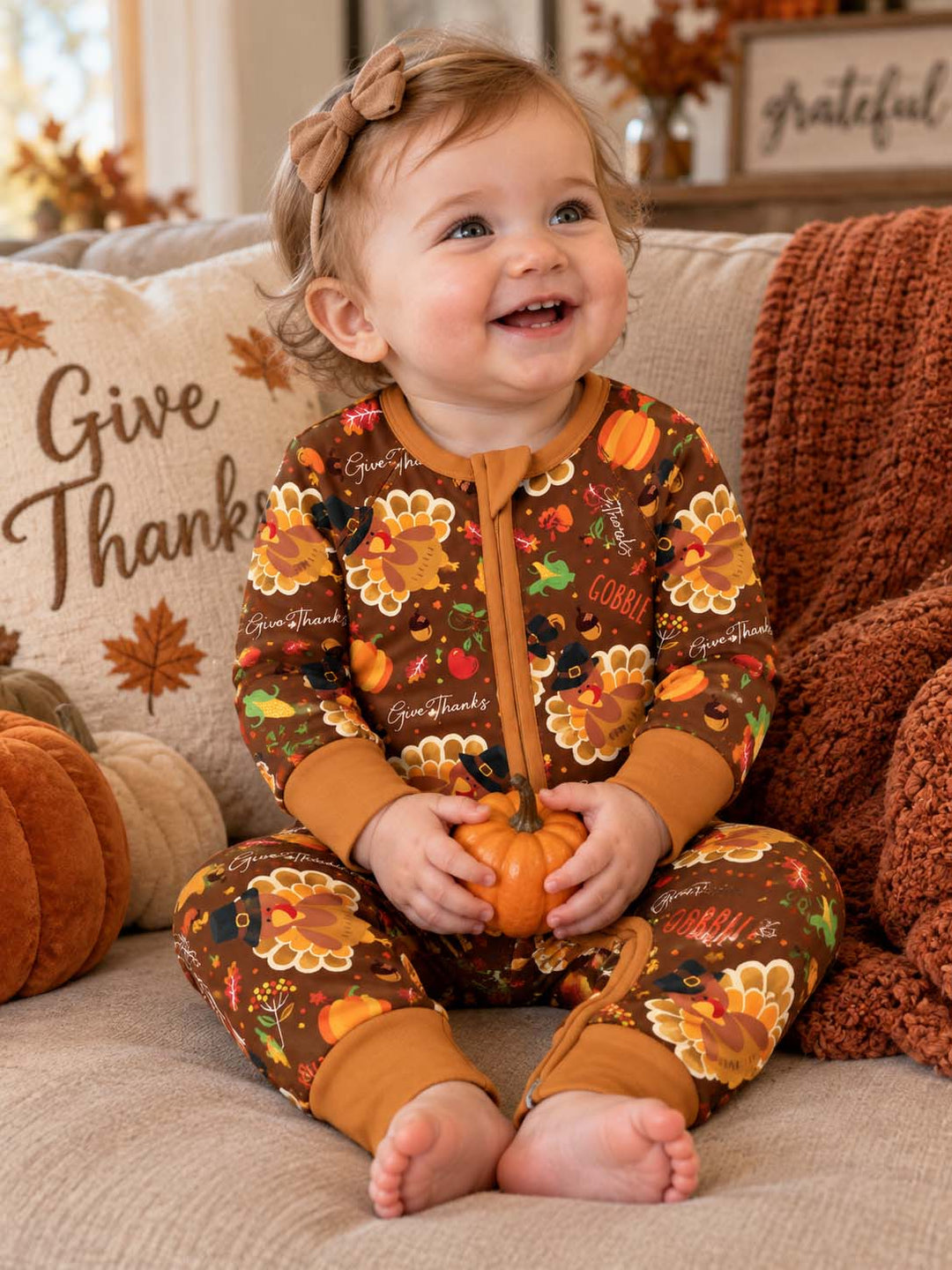 Give Thanks Turkey Harvest Pattern Bamboo Convertible Zippy