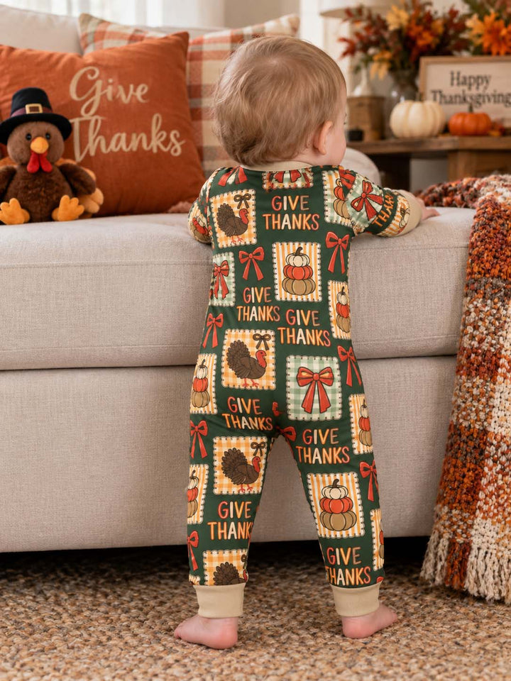 Give Thanks Turkey Pumpkin Bow Bamboo Convertible Zippy