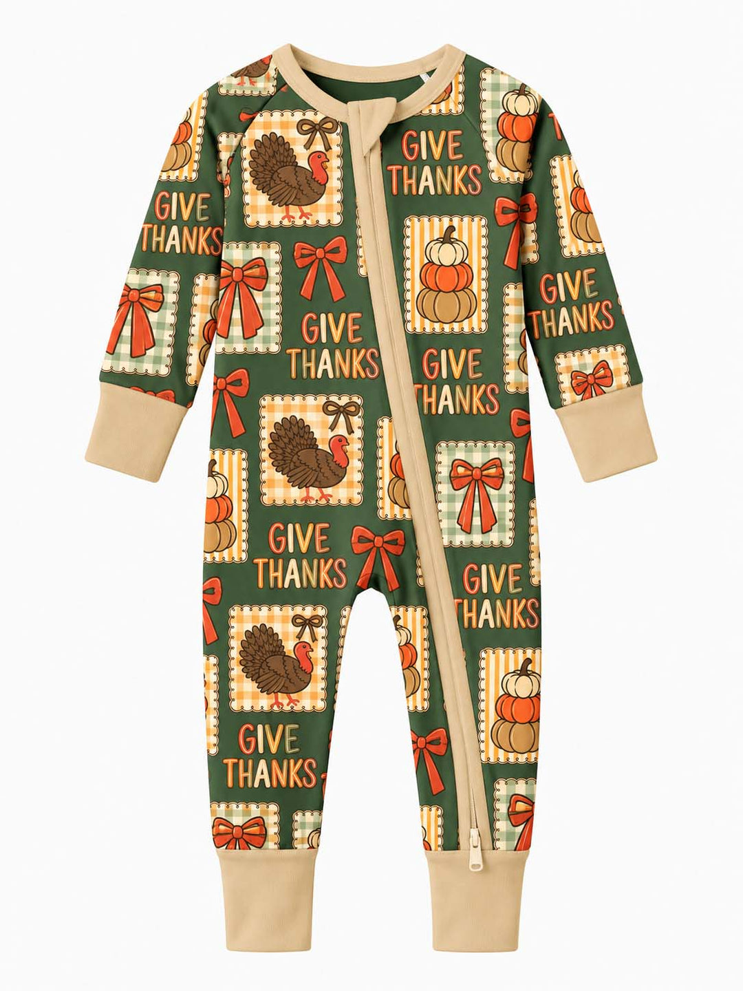 Give Thanks Turkey Pumpkin Bow Bamboo Convertible Zippy