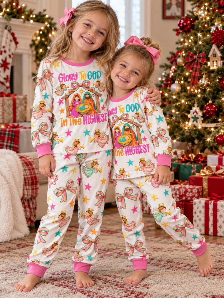 Glory To God Nativity Bamboo Two Piece Long Sleeve Pajama Set