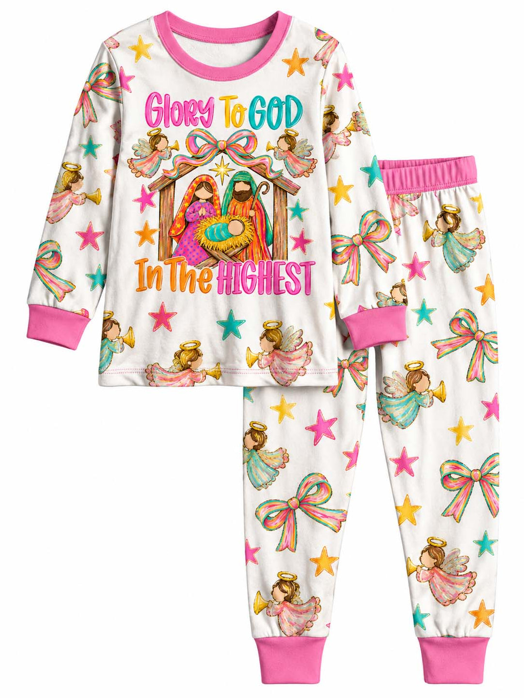 Glory To God Nativity Bamboo Two Piece Long Sleeve Pajama Set