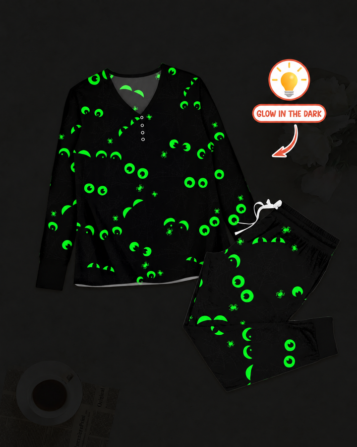 Glow In The Dark Creepy Spiderweb Bamboo Women Pyjamas Set