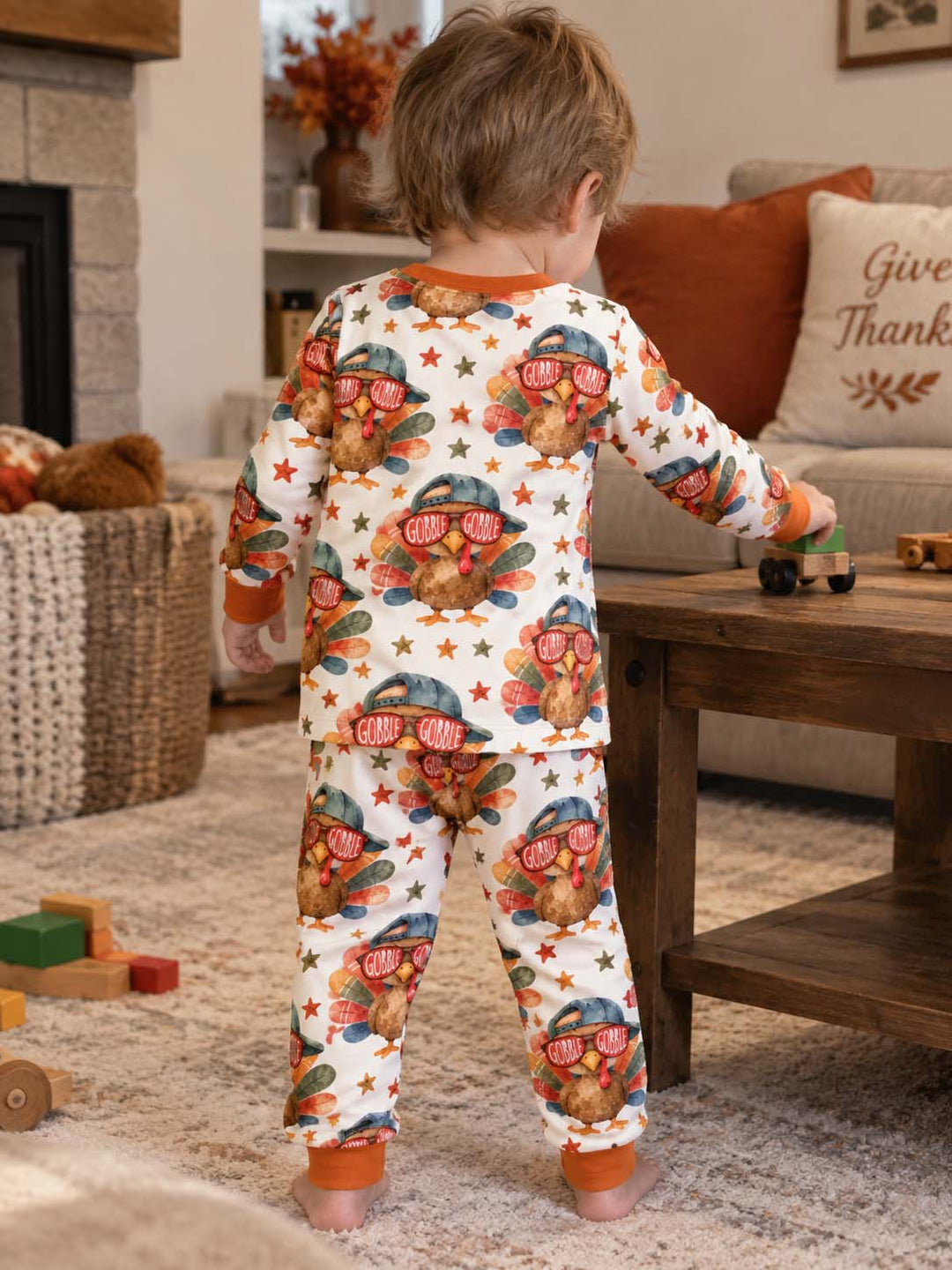 Gobble Gobble Cool Turkey Bamboo Two Piece Long Sleeve Pajama Set