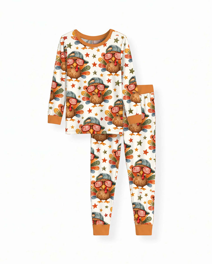 Gobble Gobble Cool Turkey Bamboo Two Piece Long Sleeve Pajama Set