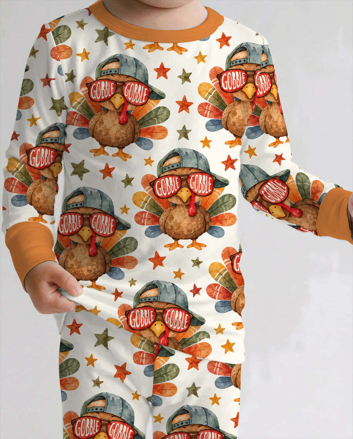 Gobble Gobble Cool Turkey Bamboo Two Piece Long Sleeve Pajama Set