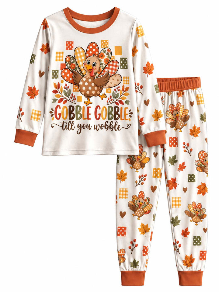 Gobble Gobble Turkey Fall Florals Bamboo Two Piece Long Sleeve Pajama Set