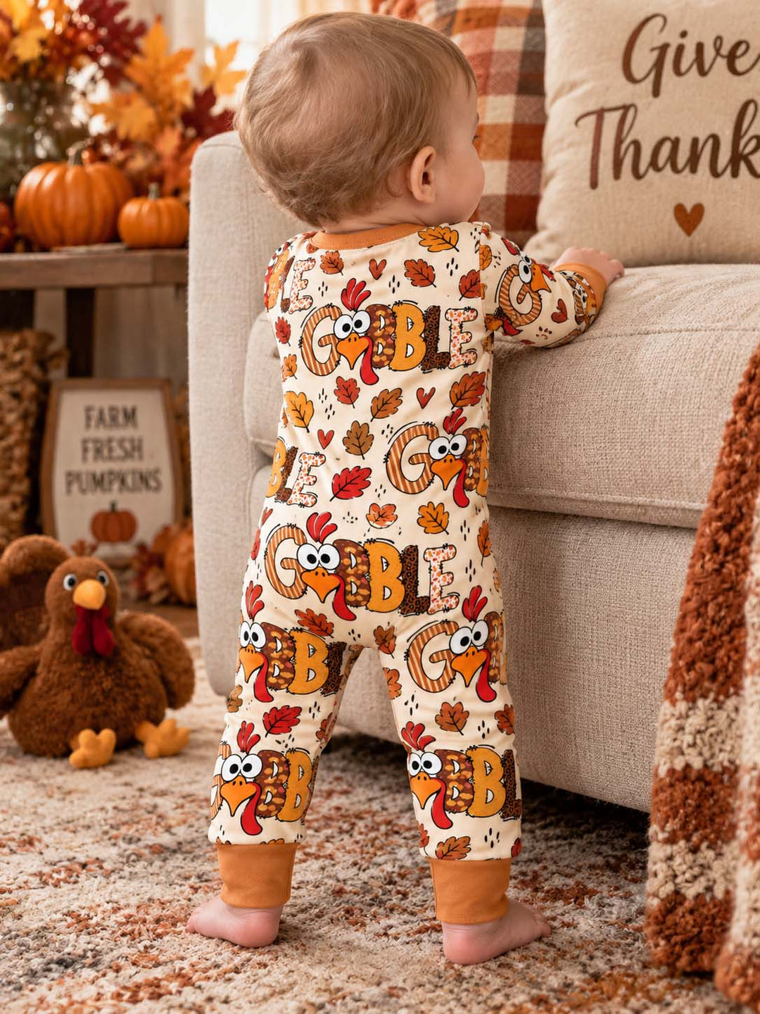Gobble Turkey Fall Leaves Bamboo Convertible Zippy