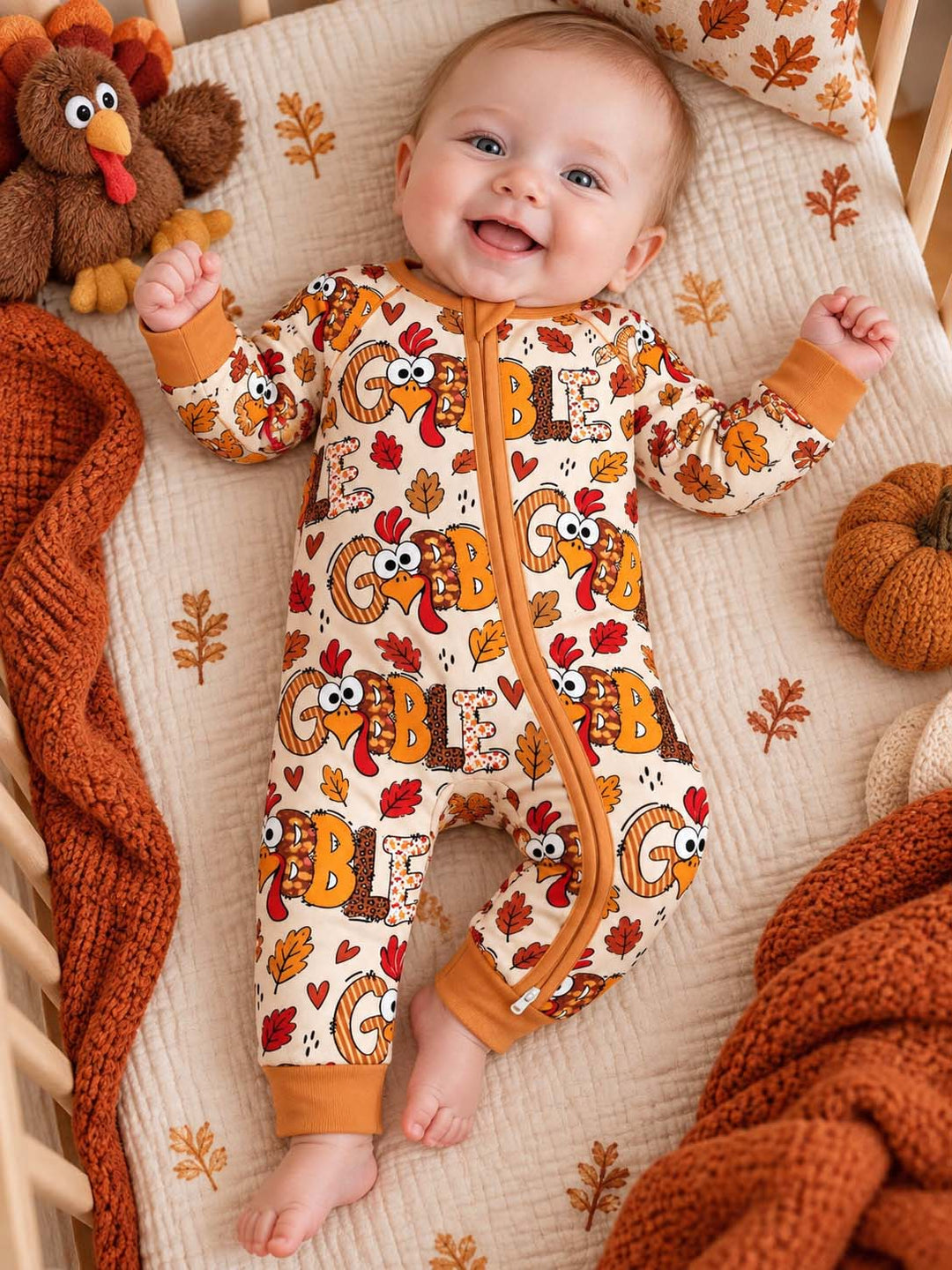 Gobble Turkey Fall Leaves Bamboo Convertible Zippy