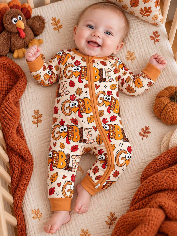 Gobble Turkey Fall Leaves Bamboo Convertible Zippy