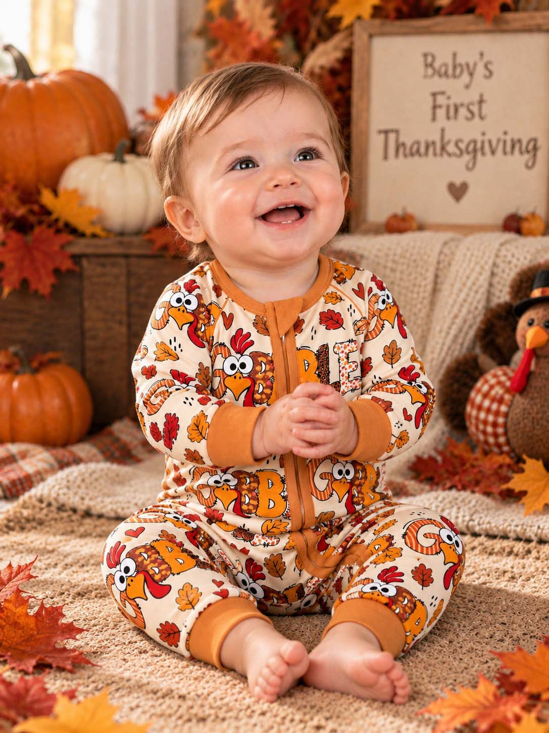 Gobble Turkey Fall Leaves Bamboo Convertible Zippy