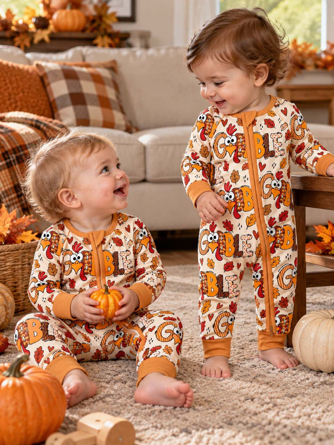 Gobble Turkey Fall Leaves Bamboo Convertible Zippy
