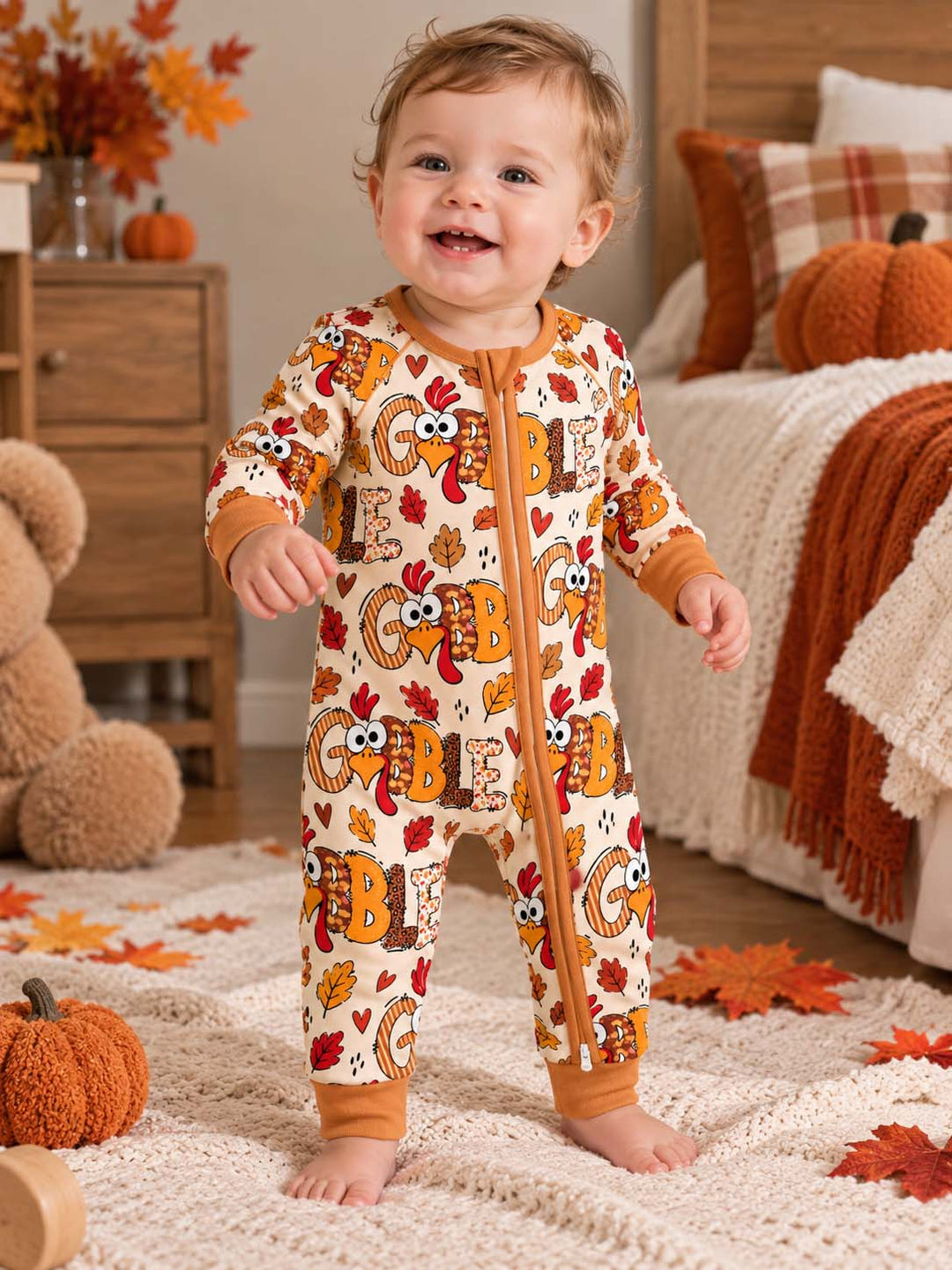 Gobble Turkey Fall Leaves Bamboo Convertible Zippy