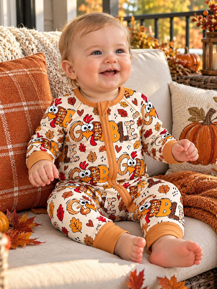 Gobble Turkey Fall Leaves Bamboo Convertible Zippy