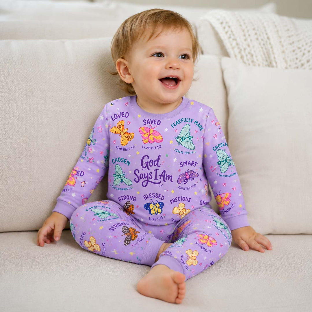God Says I Am Colorful Moths Bamboo Two Piece Long Sleeve Pajama Set