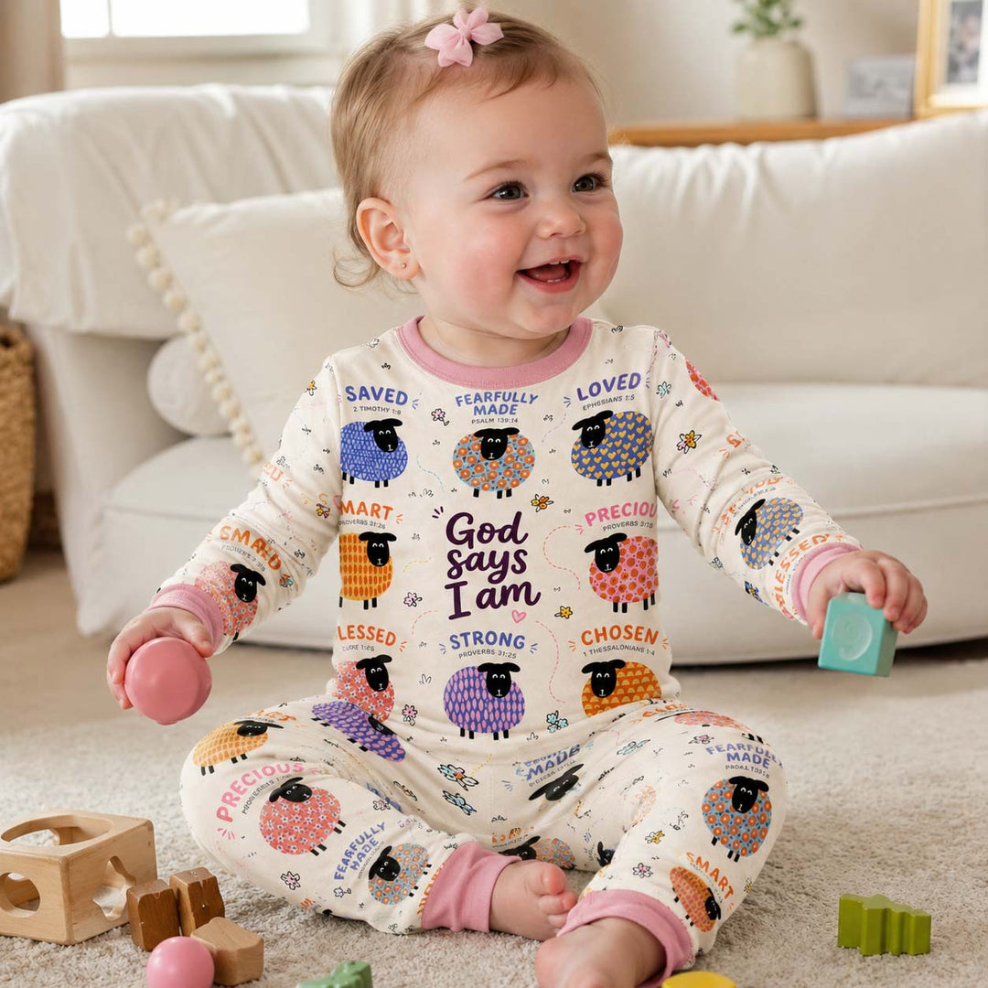 God Says I Am Colorful Sheep Bamboo Two Piece Long Sleeve Pajama Set