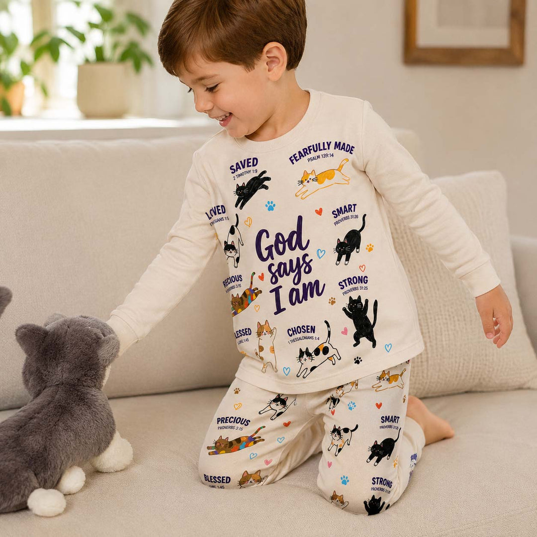 God Says I Am Playful Cats Bamboo Two Piece Long Sleeve Pajama Set