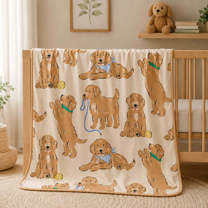 Golden Puppy Playtime Bamboo Blanket