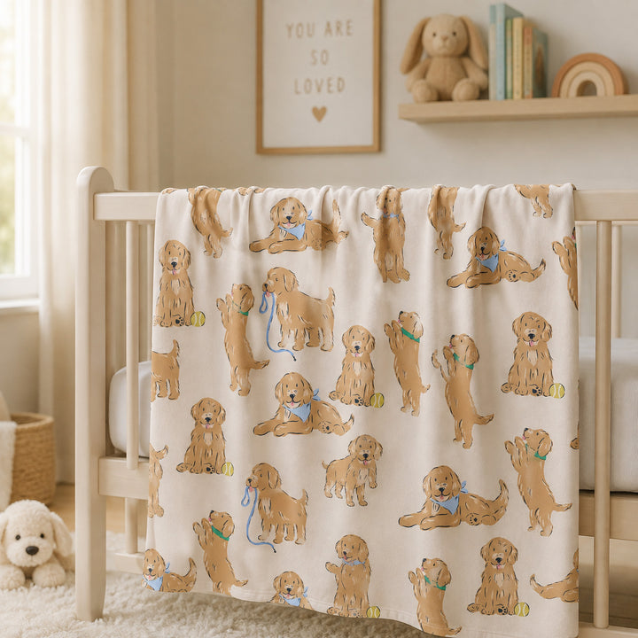 Golden Puppy Playtime Bamboo Swaddle Blanket