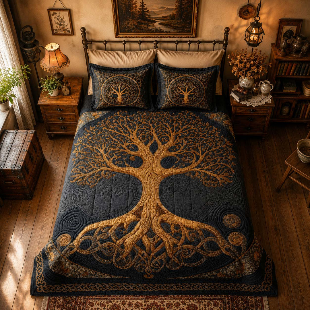 Golden Roots Bamboo Quilt Bedding Set