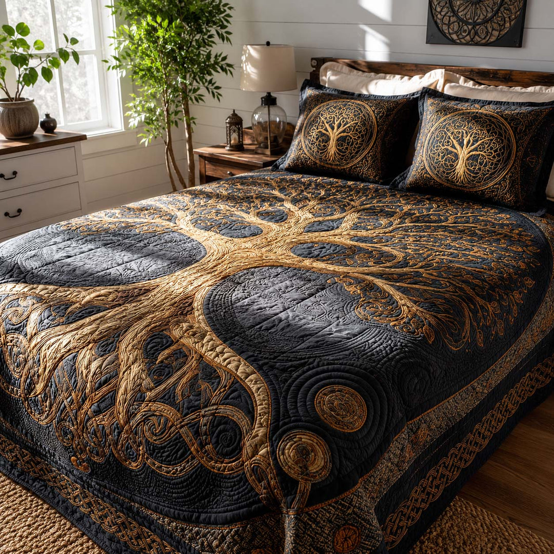 Golden Roots Bamboo Quilt Bedding Set