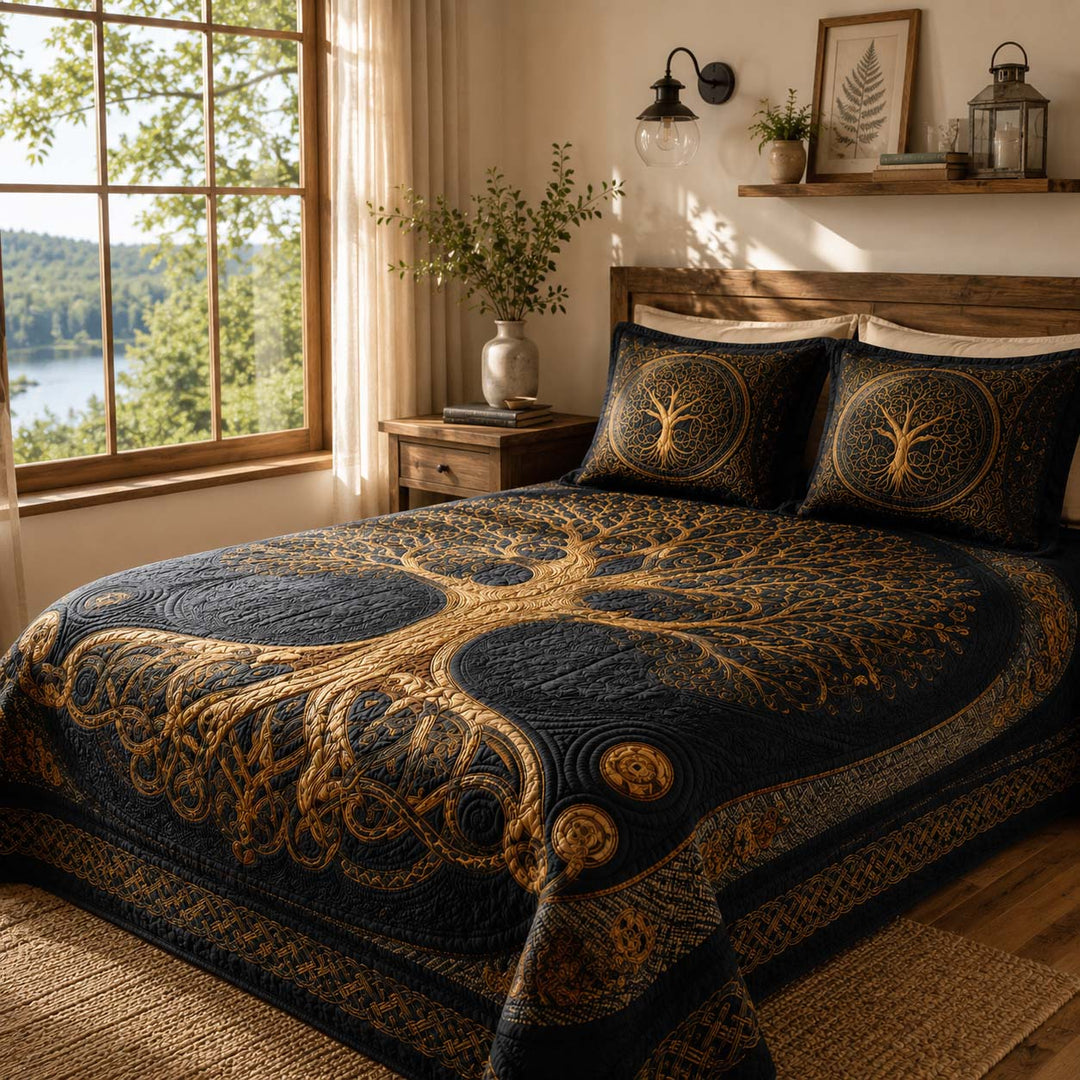Golden Roots Bamboo Quilt Bedding Set