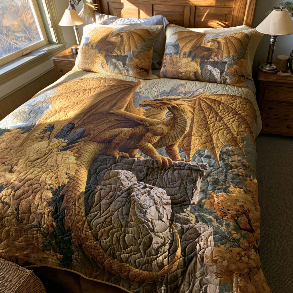 Golden Dragon Tale Bamboo Quilt Bedding Set