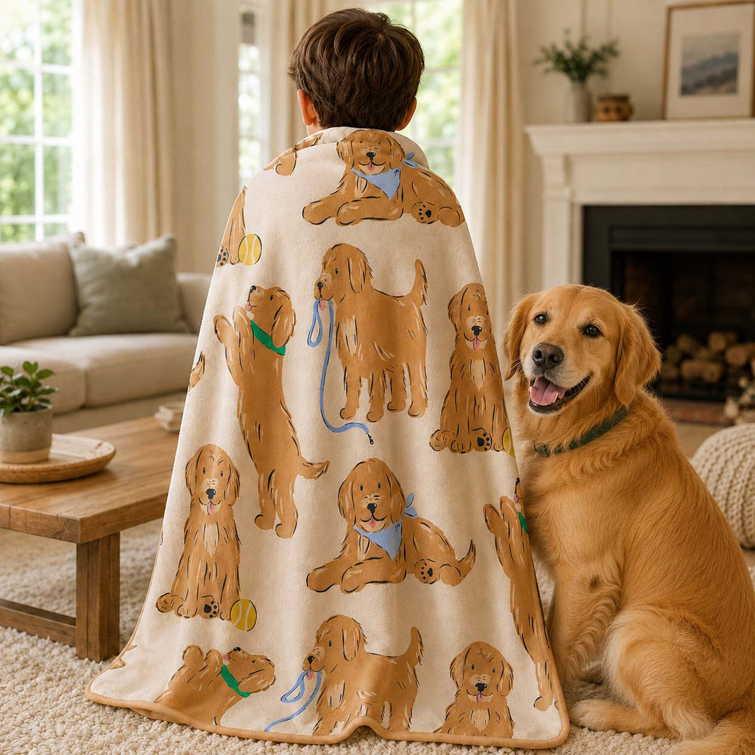 Golden Puppy Playtime Bamboo Blanket