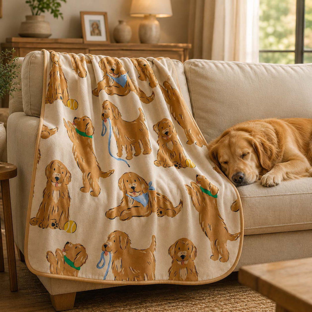 Golden Puppy Playtime Bamboo Blanket