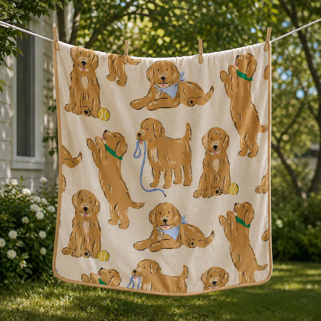Golden Puppy Playtime Bamboo Blanket