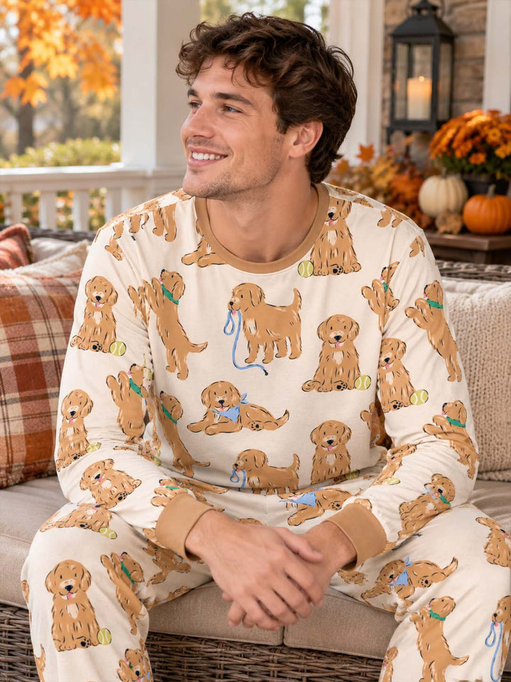 Golden Puppy Playtime Bamboo Men's Pajama Set