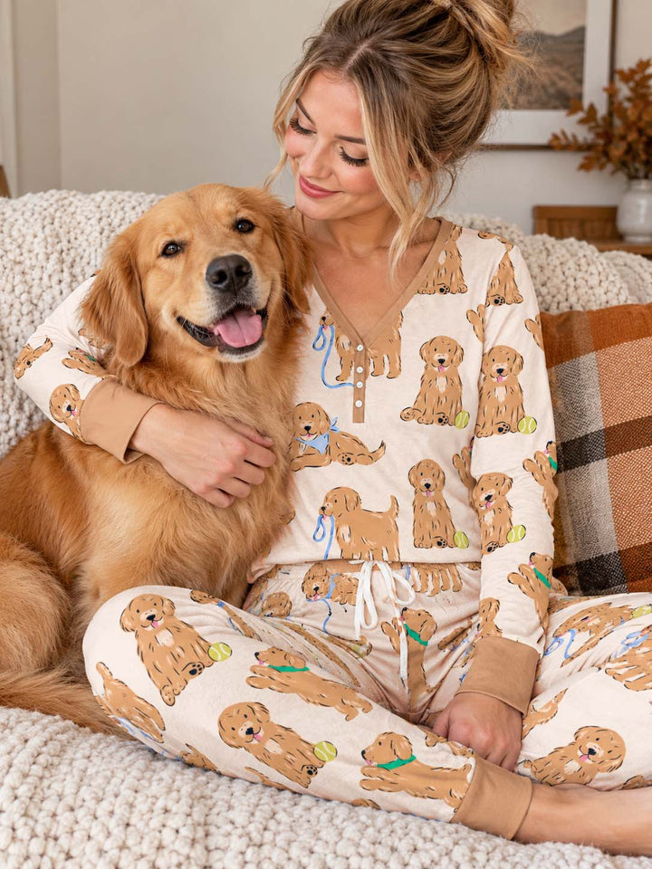 Golden Puppy Playtime Bamboo Women Pajama Set